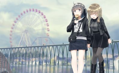 Outdoor, cute anime girls, original