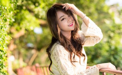 Asian model, girl, garden, outdoor