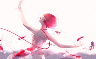 Short hair anime girl, dance, artwork, original, 4k