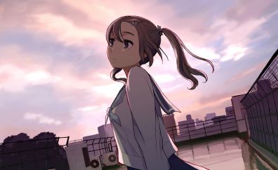 Curious, anime girl, school dress, original