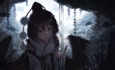 Cute, anime girl, wings, original