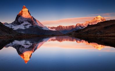 mountains, reflections, lake, Matterhorn, sunset