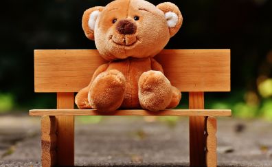 Teddy bear, sitting, bench, toy