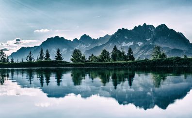 Mountains, nature, lake, reflections, tree
