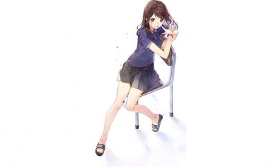 Minimal, cute anime girl, sit, original