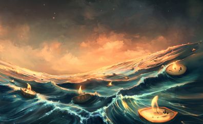 Candles, waves, sea, fantasy
