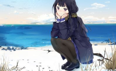 Beach, calm, anime girl, cute, outdoor