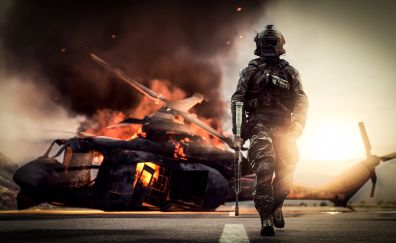 Battlefield 4, video game, solider, helicopter, 4k