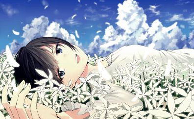 Original, meadow, lying down, anime girl