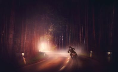 Road, motion blur, motorcycle, digital art
