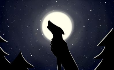 Wolf, moon, dark, 4k, minimal, digital art