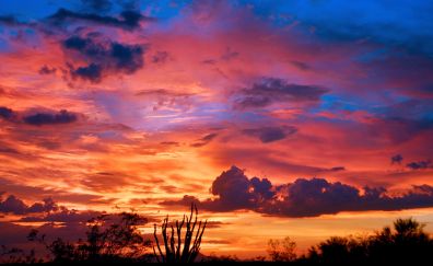Arizona, sunset, orange skyline, clouds