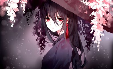 Original, cute, cherry blossom, anime girl, red eyes