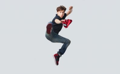 Tom Holland, English actor, spider man, jump, jeans