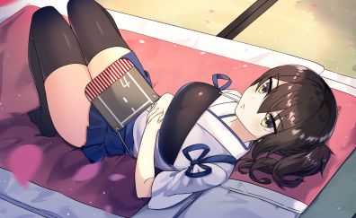 Kaga, kantai, anime girl, lying down