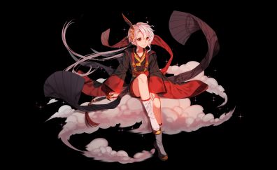 Sitting on cloud, anime girl, original