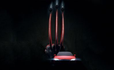 Wolverine claws and audi car, dark and minimal art