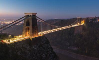 Suspension bridge, night, lights, uk, England