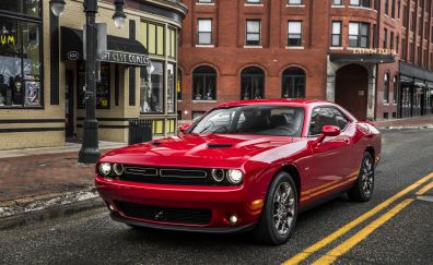 Red dodge challenger muscle car 
