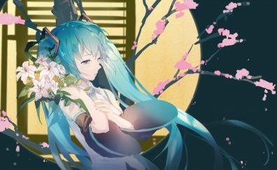 Hatsune miku, anime girl, blossom