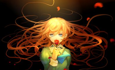 Rose in hand, blonde anime girl
