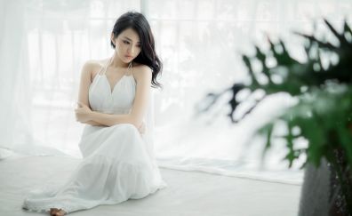 Asian model, white dress