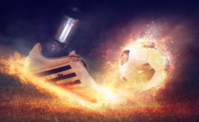 Football shoes, fire, smoke, digital art, 5k