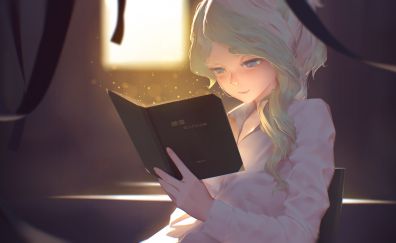 Little witch academia, anime girl, reading book