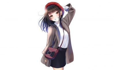 Cute smile, anime girl, small bag, original