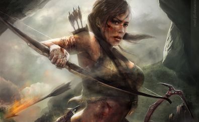 Lara croft, tomb raider, video game, archer, artwork