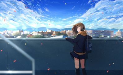 School dress, cute anime girl, outdoor