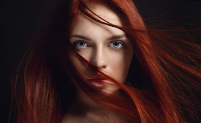 Redhead, girl model, hairs on face, 5k