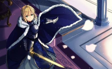 Saber, blonde, Fate/Stay Night, anime girl, sword
