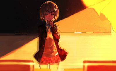 Classroom, anime girl, short hair, original