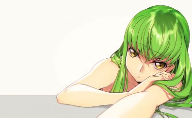C.C., Code Geass, sad, anime girl, green hair