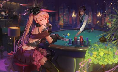 Anime girl, poker, original, play