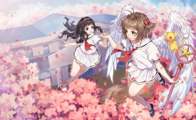 Anime girls, flight, blossom