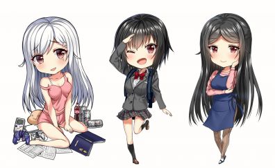 Cute girls, anime, long hair, original