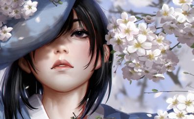 Anime, sakura blossom, beautiful