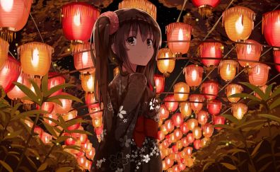 Decorations, night, original, cute anime girl