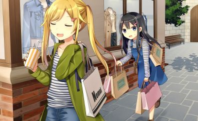 Shopping, cute anime girls, bags, original