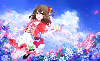 Original, anime girl, play, blossom, garden