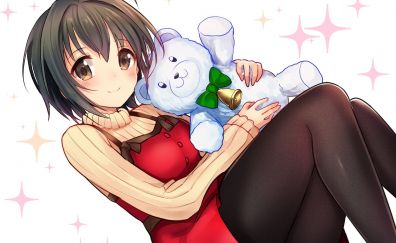 Miho kohinata, teddy bear, cute anime girl