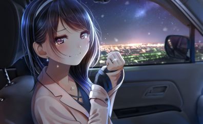 Inside car, cute, anime girl, original