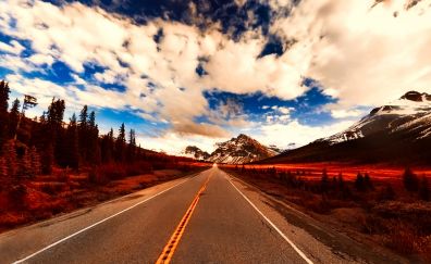 Alberta road, mountains, landscape, clouds