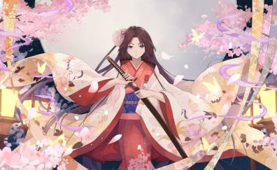 Shiki ryougi, anime girl, blossom