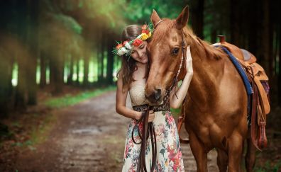 Woman and horse, outdoor