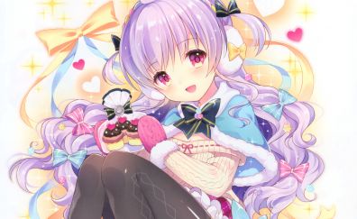 Cute, pink hair anime girl, princess, cakes, original