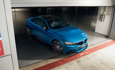 BMW M4 Competition, blue luxury car, side view