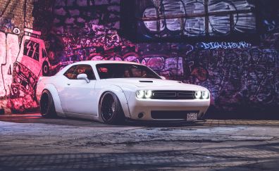 Dodge Challenger, muscle car, white car